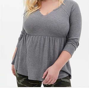 Torrid Heather Grey Waffle-Knit Long Sleeve Tee